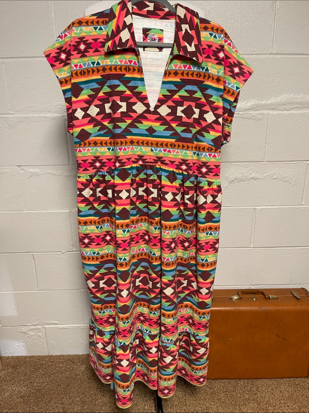 Double D Ranch Aztec Maxi Dress in Pink, Teal & Maroon